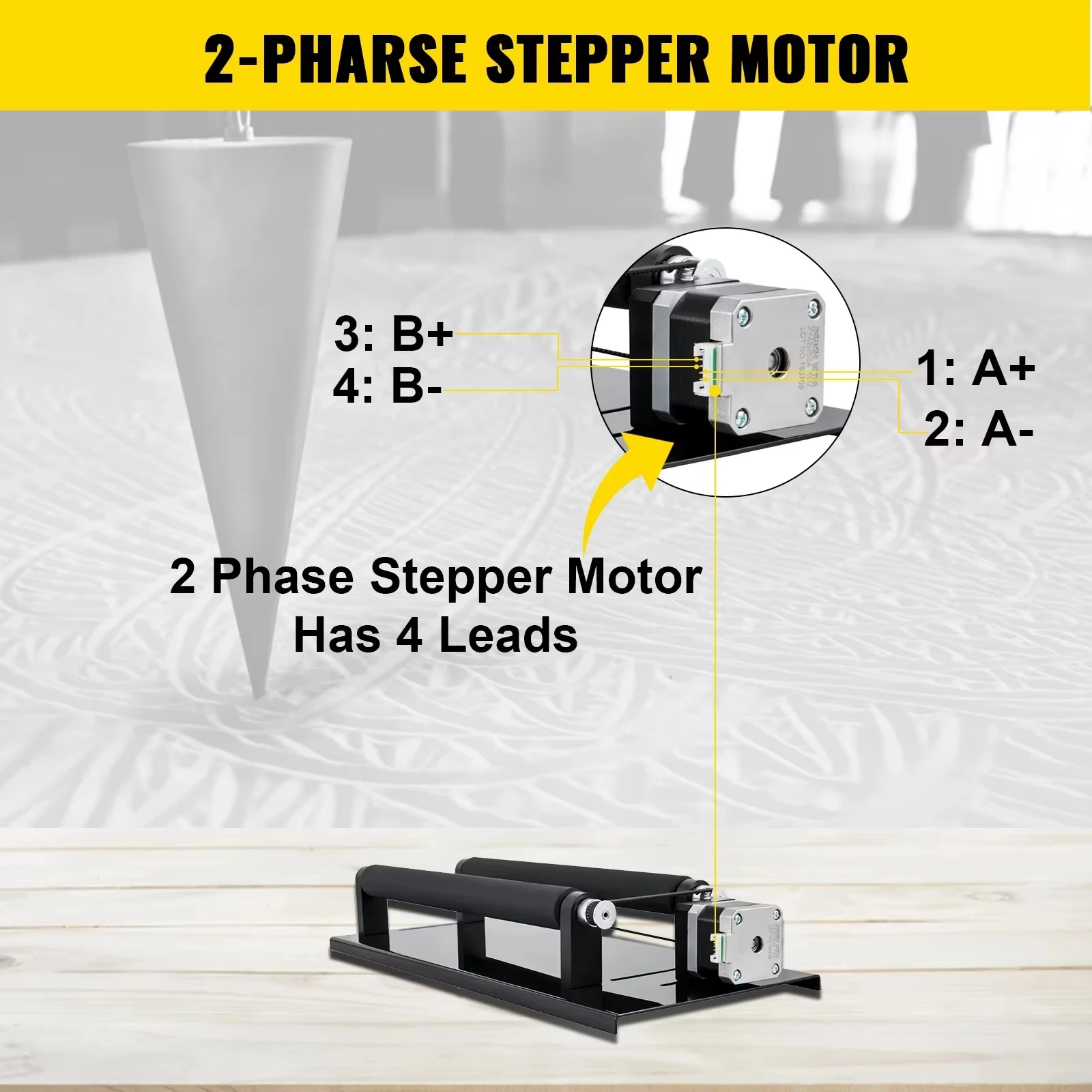 SIHAO 4-Wheel Laser Rotary Axis Attachment with 42 Stepper Motor - for Cylindrical Engraving on Wood, Acrylic & Metal