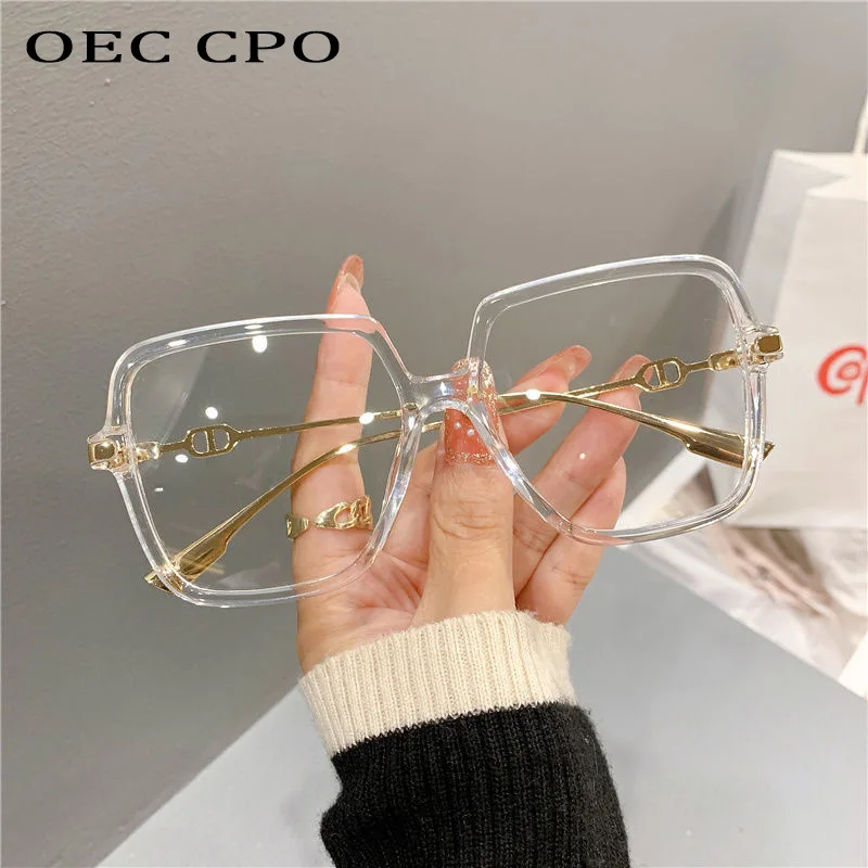 OEC CPO 2024 Fashion Square Eyewear Women Men Anti-blue Light Goggles Trend Large Frame Metal Optical Glasses Frames Computer