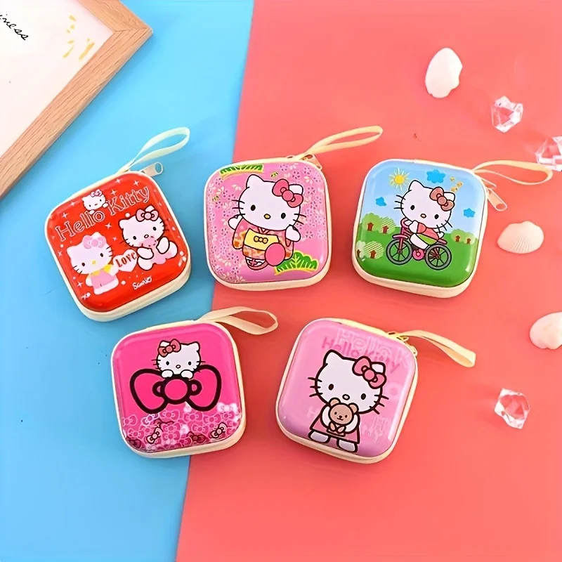 Hello Kitty Metal Paper Clip Holders 1pc Cute Cartoon Coin Purse Storage Bag with Desktop Supplies Sorting Feature