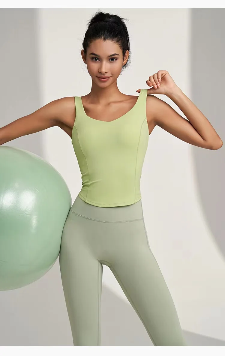 U-förmige Sportunterwäsche für Damen, einteiliger BH mit festen Cups, hochintensiver, stoßfester, schnelltrocknender Fitness-Yoga-Top. – Detail 2