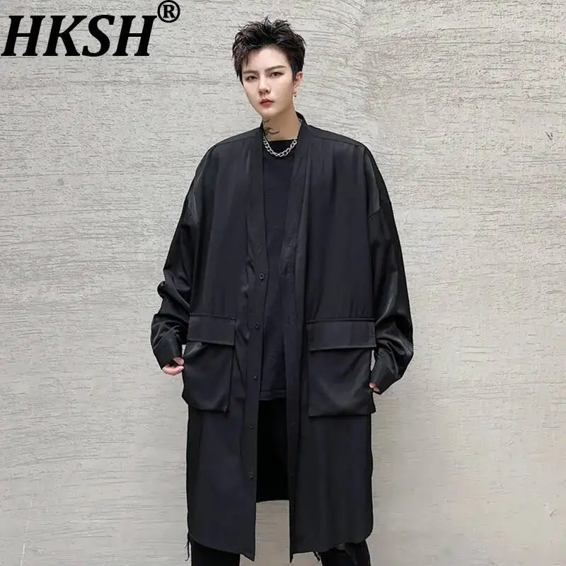 

HKSH Loose Mid-length Trendy Shirt Spring Summer New Men's Tide Dark Chic Ins Vibe Shirts Trench Coat Punk Saafari Style HK22364