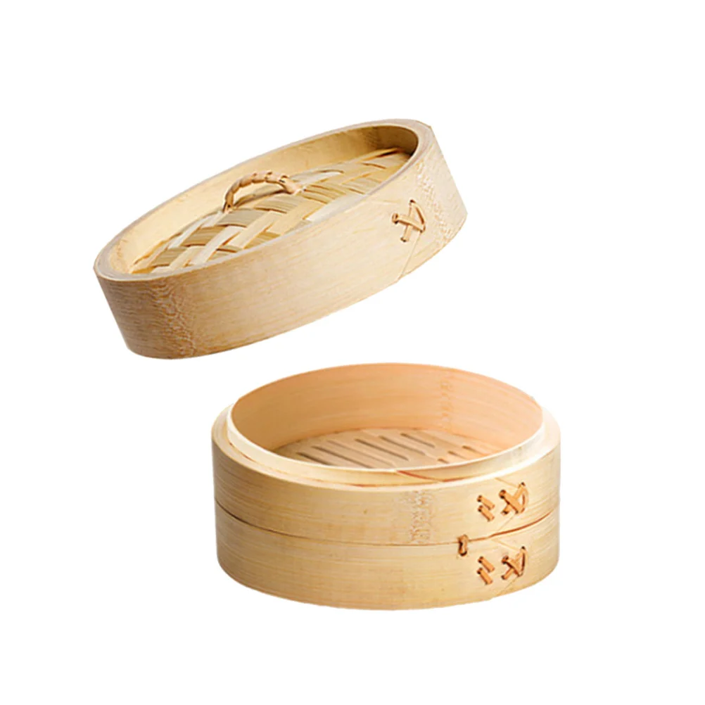 

2Pcs 13Cm Bamboo Steamer Round Layered Buns Steamer Dense Flat Bottom for Fast Steam Kitchen Cooking Essential