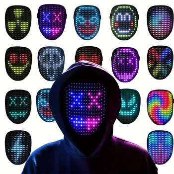 LED Mask with Gesture Sensing Light up Face Transforming Led Halloween Mask for Kids Men…