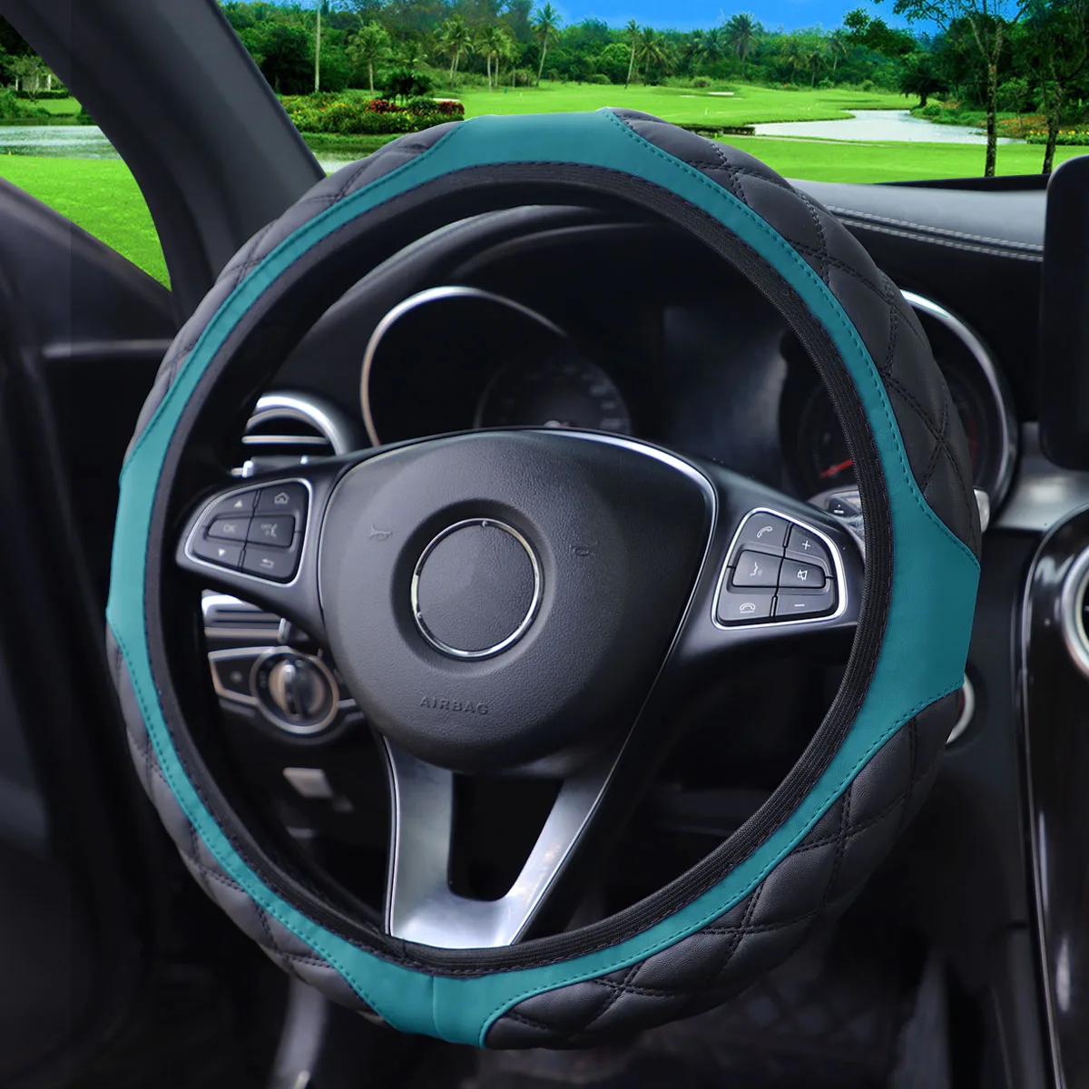 1 Leder-Stereo-Stickerei Komfortabler Rutschfester Auto-Lenkradbezug Ohne Innenring für 14,1-15 Zoll Autos – Detail 12