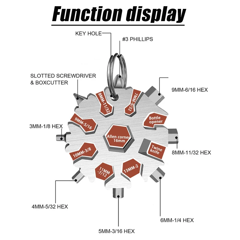 18 In 1 Snowflake Wrench Portable Multi-functional Universal Manual Hand Tools Star Anise Screwdriver Outdoor Emergency Spanner