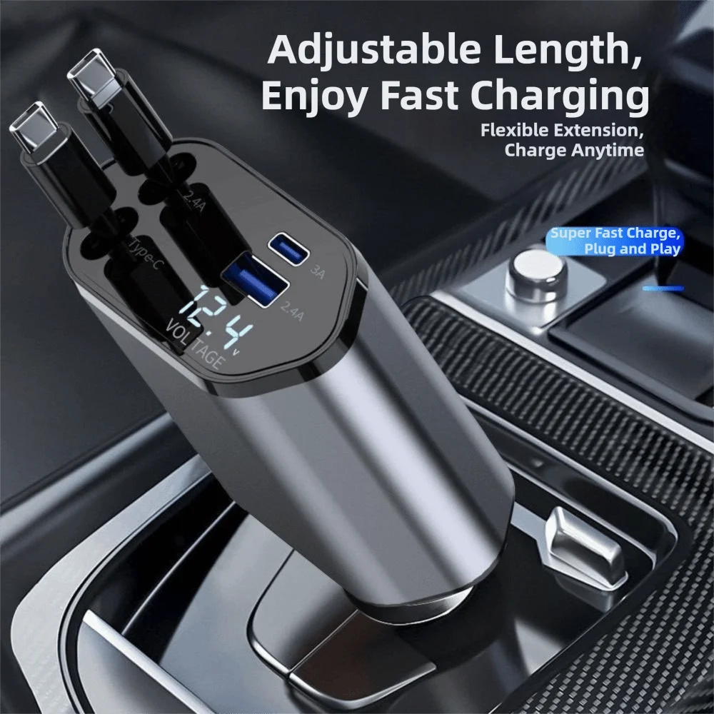 

Adapter 4 IN 1 Car Charger Retractable Cable Fast Charge USB Type C Car Charger 120W Fast Charge Car Charger For Cars
