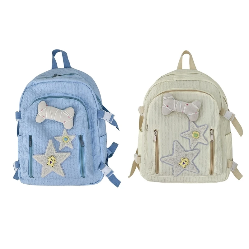 

Teen Girls Cute Bone Star Pattern School Bookbag Student Large Capacity Laptop Backpack Women Casual All-match Travel Rucksack