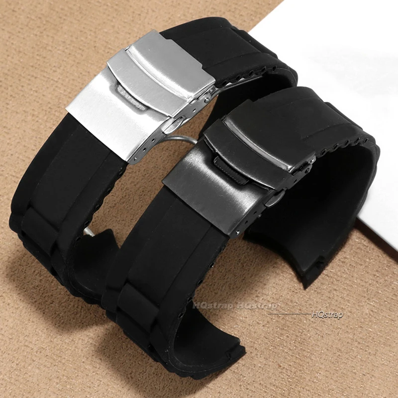 Curved End Silicone Watch Band 20mm 22mm 24mm 26mm 16mm 18mm Sport Strap Wrist for Men Women Waterproof Bracelet Folding Buckle