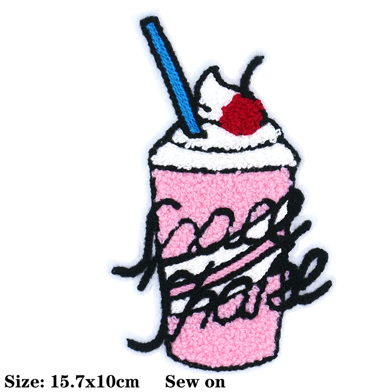 Drink Ice-cream Pineapple Popcorn Chenille Icon Towel Embroidery Applique Patch For Clothing DIY Sew on Patch on the Stickers