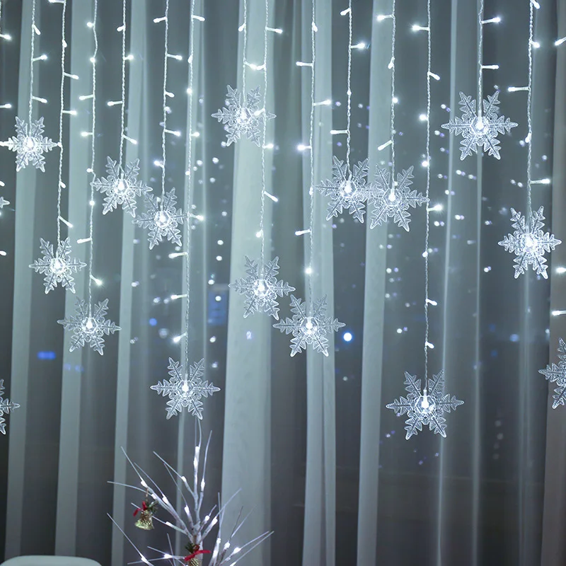 3.2M Christmas Snowflake Lights 8 Modes Outdoor String Lighting for Garden Yard Patio Window Eaves Tree Party Holiday Home Decor