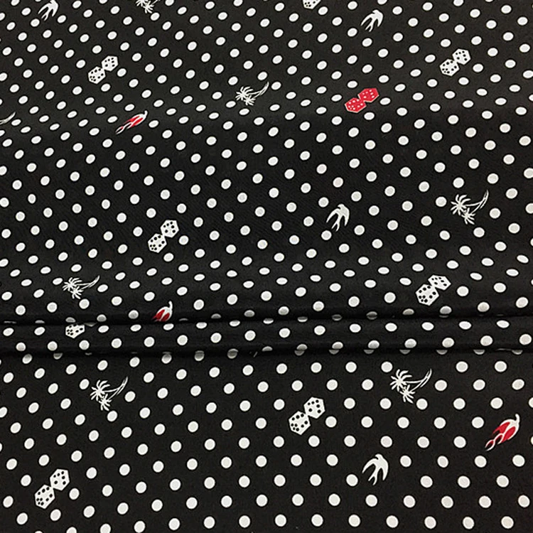 Fashion white polka dot print on black 100% pure mulberry silk crepe de chine fabric 138cm width for girl,SCDC1432