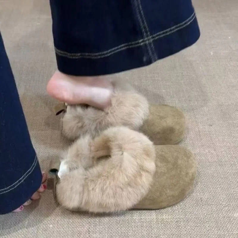 2026 Autumn & Winter New Platform Thick-Soled Mule Furry Slippers - High-Heel, Warm Cotton Slippers for Indoor & Outdoor Wear view 2