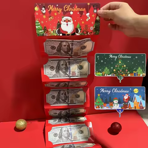 1/3pcs Christmas Cash Gift Card Holder 10 Grid Dollar Bill Cardboard Divider Holiday Party Supplies Game Cards Festive Money Bag