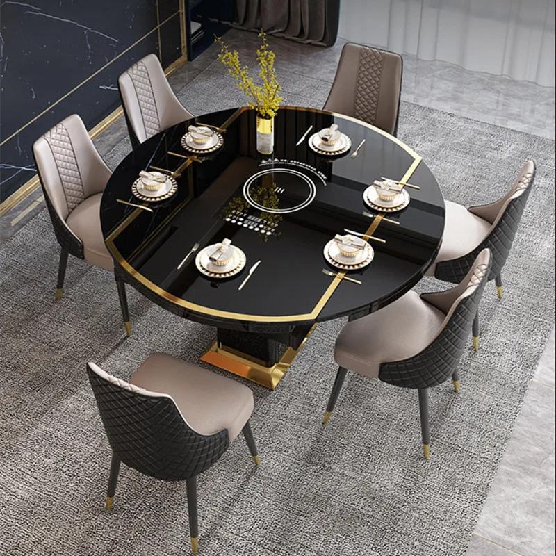 Customized Light Luxury Dining Table Foldable Round Dining Table Induction Cooker Dining Table And Chairs Restaurant Furniture S