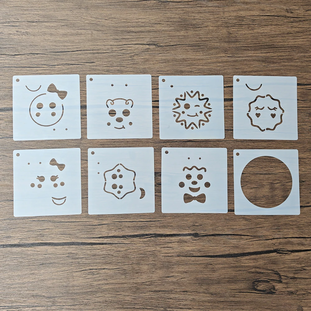 8Pcs Christmas Facial Expression Spray Stencils, Bear Snowman Face Template for Cake & Cookie Xmas Baking Powder Decoration