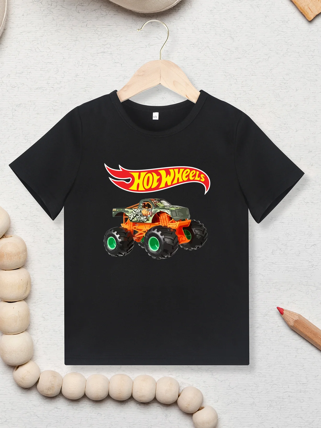 Different Colors Tee T-shirt Short Sleeve Cool Boys Girls Clothes Hot Wheels Printing Round Neck Top T-shirt Children