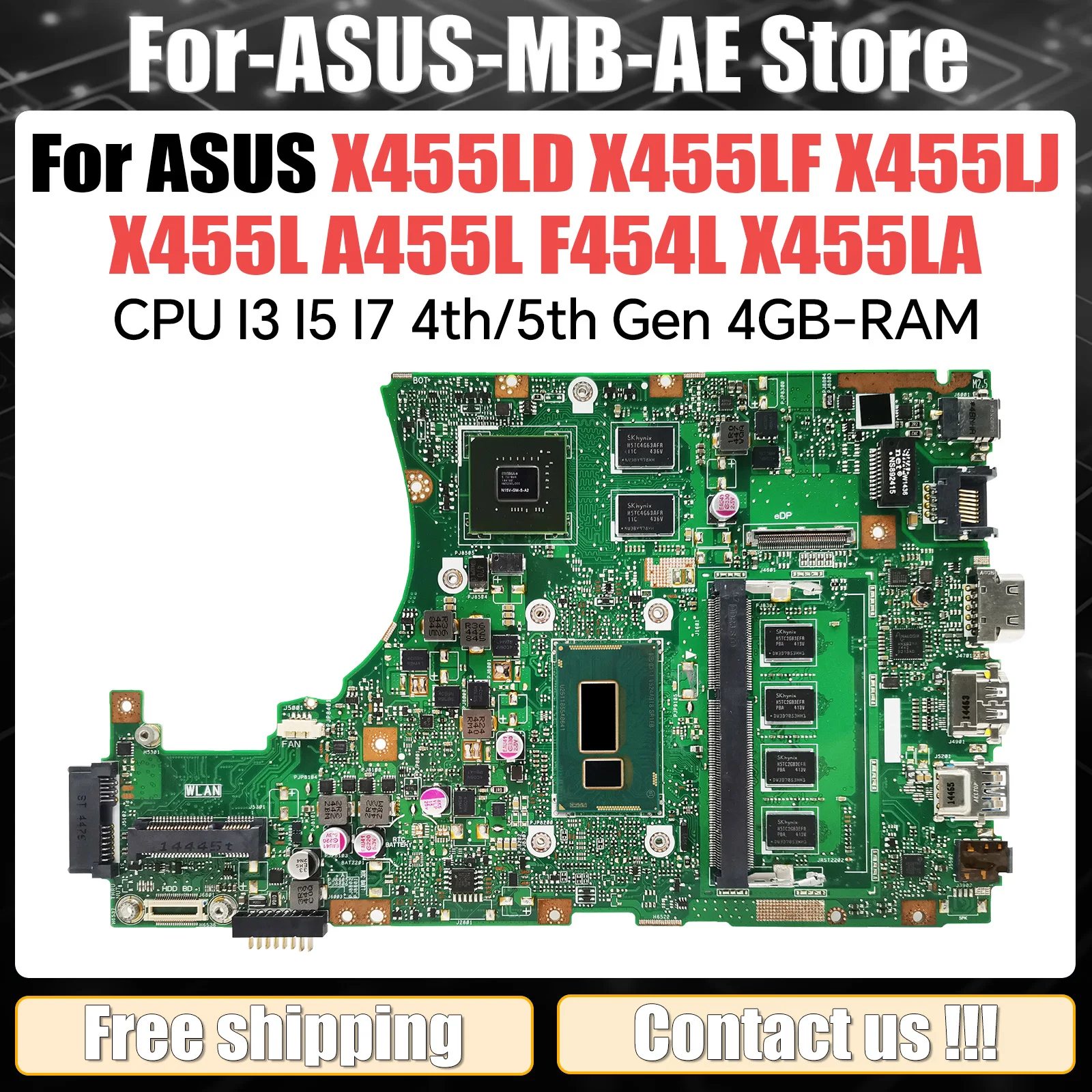 X455LJ Motherboard For ASUS X455LF X455LD X455L A455L F454L X455LA Mainboard CPU I3 I5 I7 4th/5th Gen 4GB-RAM