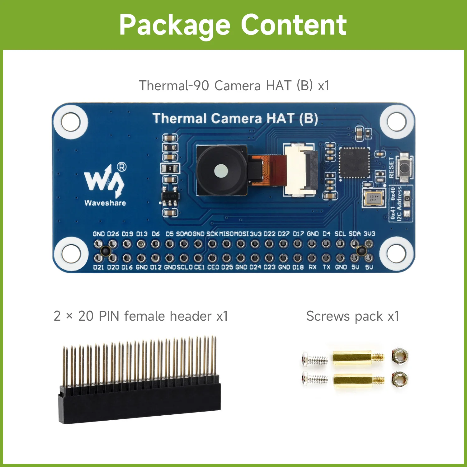 Waveshare Long-wave IR Thermal Imaging Camera HAT (B) For Raspberry Pi, Options For 45°/90° FOV, Raspberry Pi IR Camera, 80×62