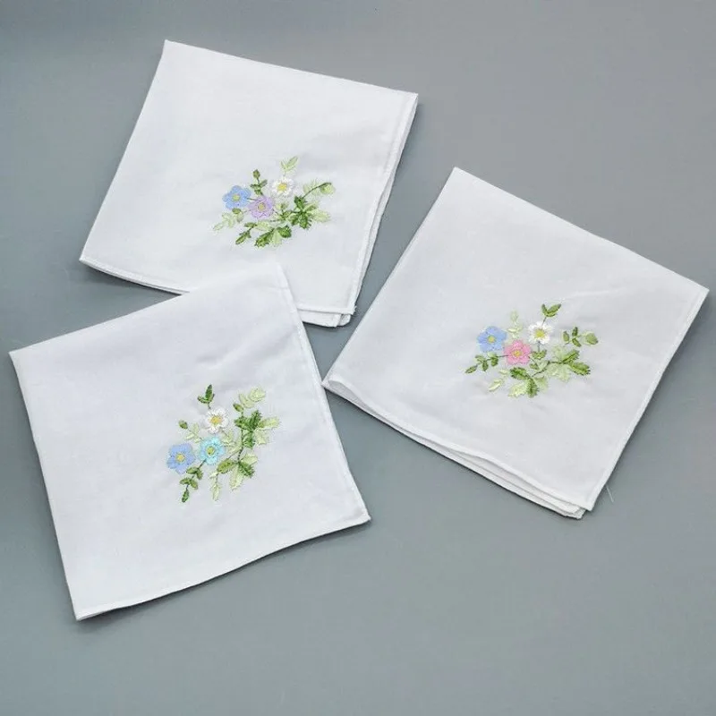 Floral Embroidery Handkerchief Towels Ladies Elegant Square Hand Towel Soft Skin-friendly Toallas De Pañuelo Breathable 핸드타올