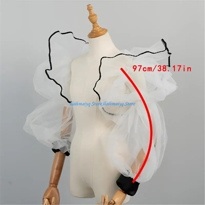 573B Romance White Organza Arm Sleeves With Puff Design Bubble Arm Covers For Formal Event Wedding Ceremony Dressingup