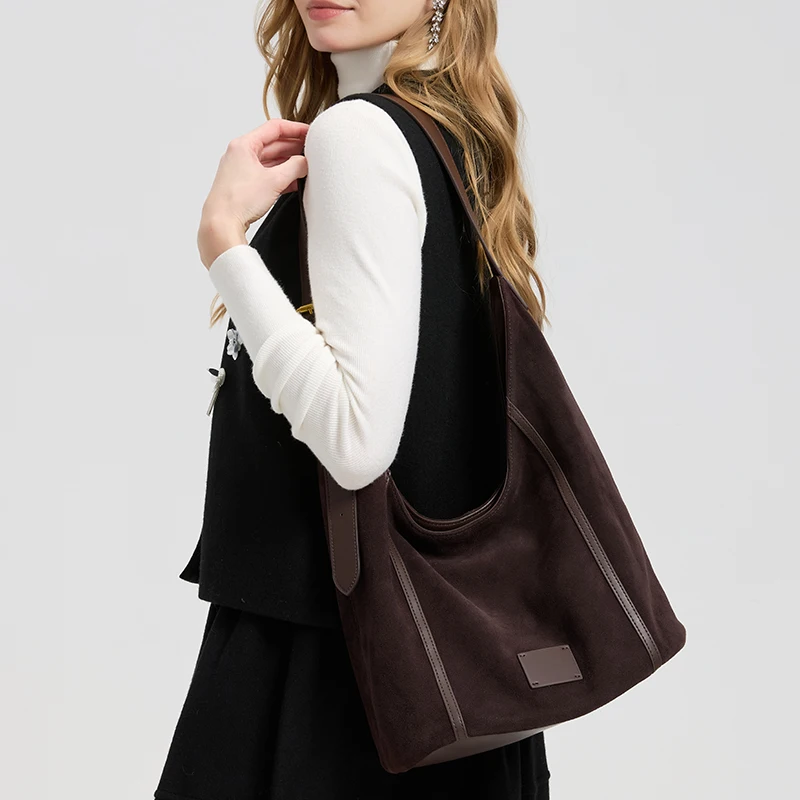 

Ladies Suede Cow Genuine Leather Underarm Bags Women Soft Cowhide Vintage Shoulder Bag Female Fashion Luxury Designer Handbags