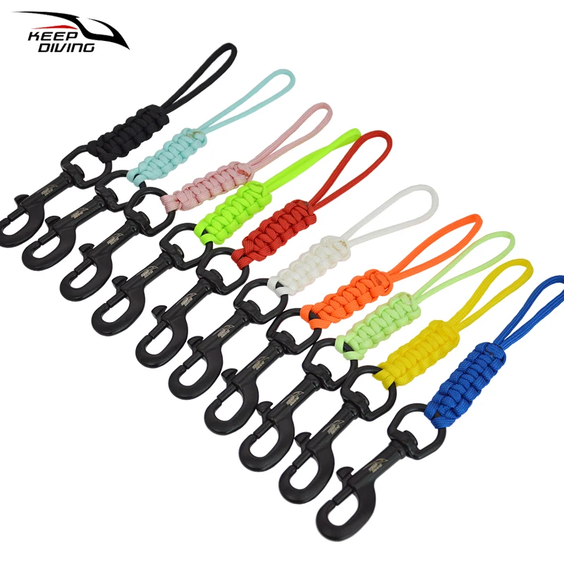 1 pz Scuba Diving 316 bullone in acciaio inox moschettone con corda intrecciata a mano luminoso fisso Anti-perso corda di sicurezza accessorio BCD