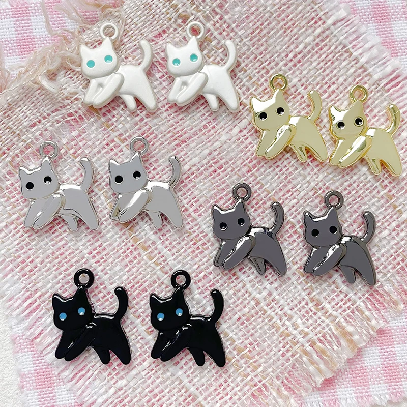 10pcs Cute Sweet Cool Little Cat Pendant Alloy Pendant Diy Handmade Jewelry Bracelet Necklace Accessories Materials Charms