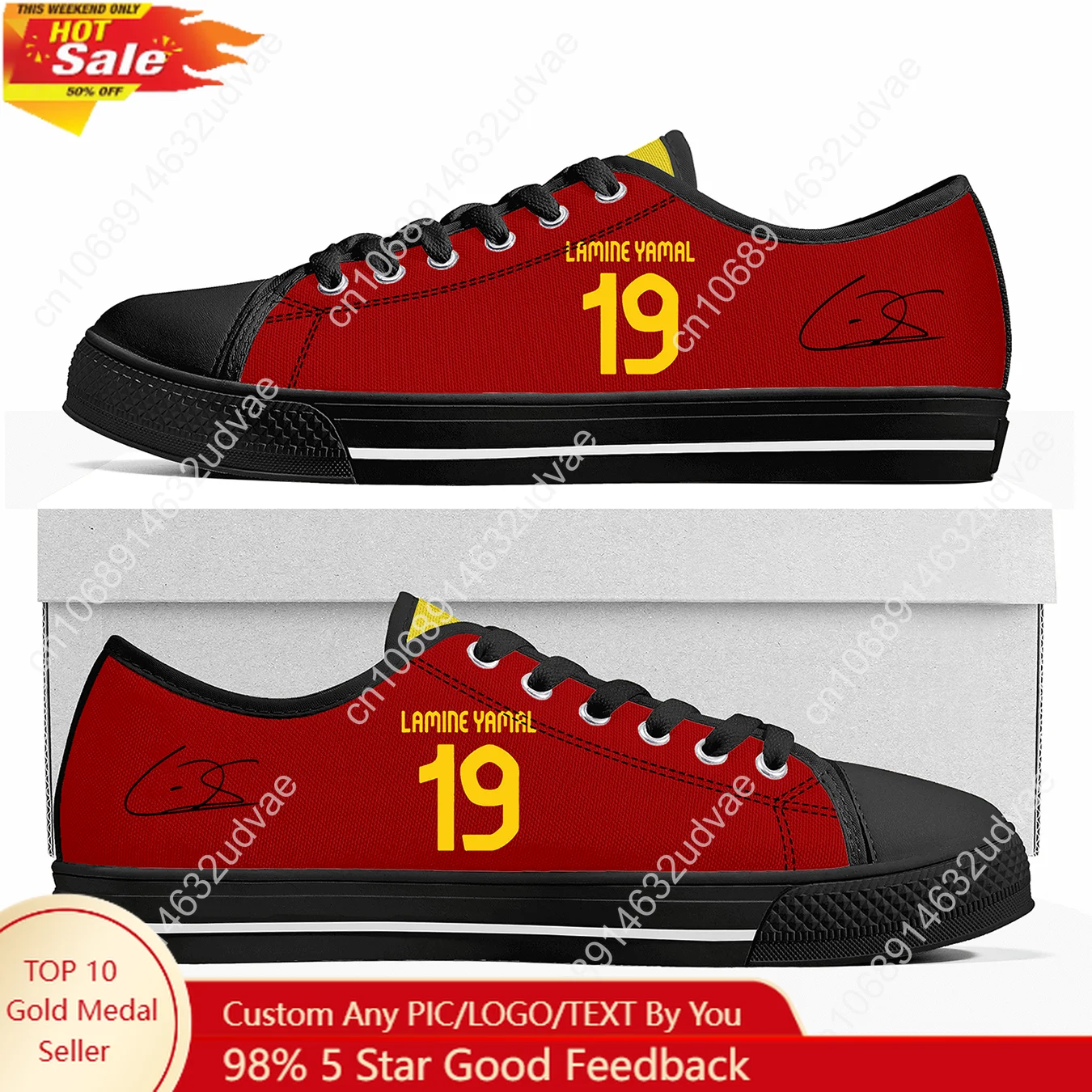 

Yamal No.10 Low Top Shoes Man Woman Teenager Canvas Casual Sneakers Spain Soccer Star Couple Footwear Custom Shoe Unisex Black