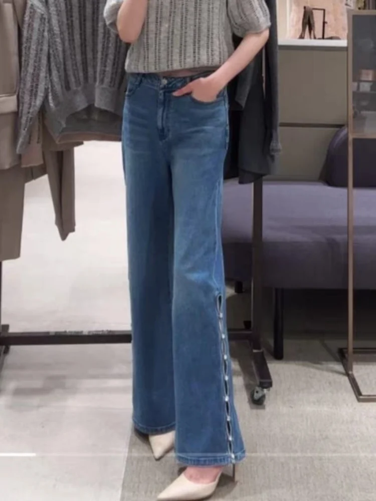 

Ele Diamond Embroidered Straight Leg Wide Leg Jeans Women's Commuter Faion High Waist Cotton Denim Winter 2025 New Arrival