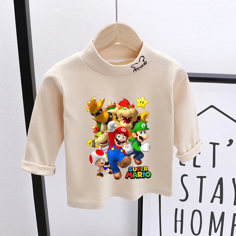 Super Mario Bros Kids Clothes Rincess Peach Luigi Long Sleeves Cartoon Game Character Graphic Print Shirt Warm Comfortable Gifts