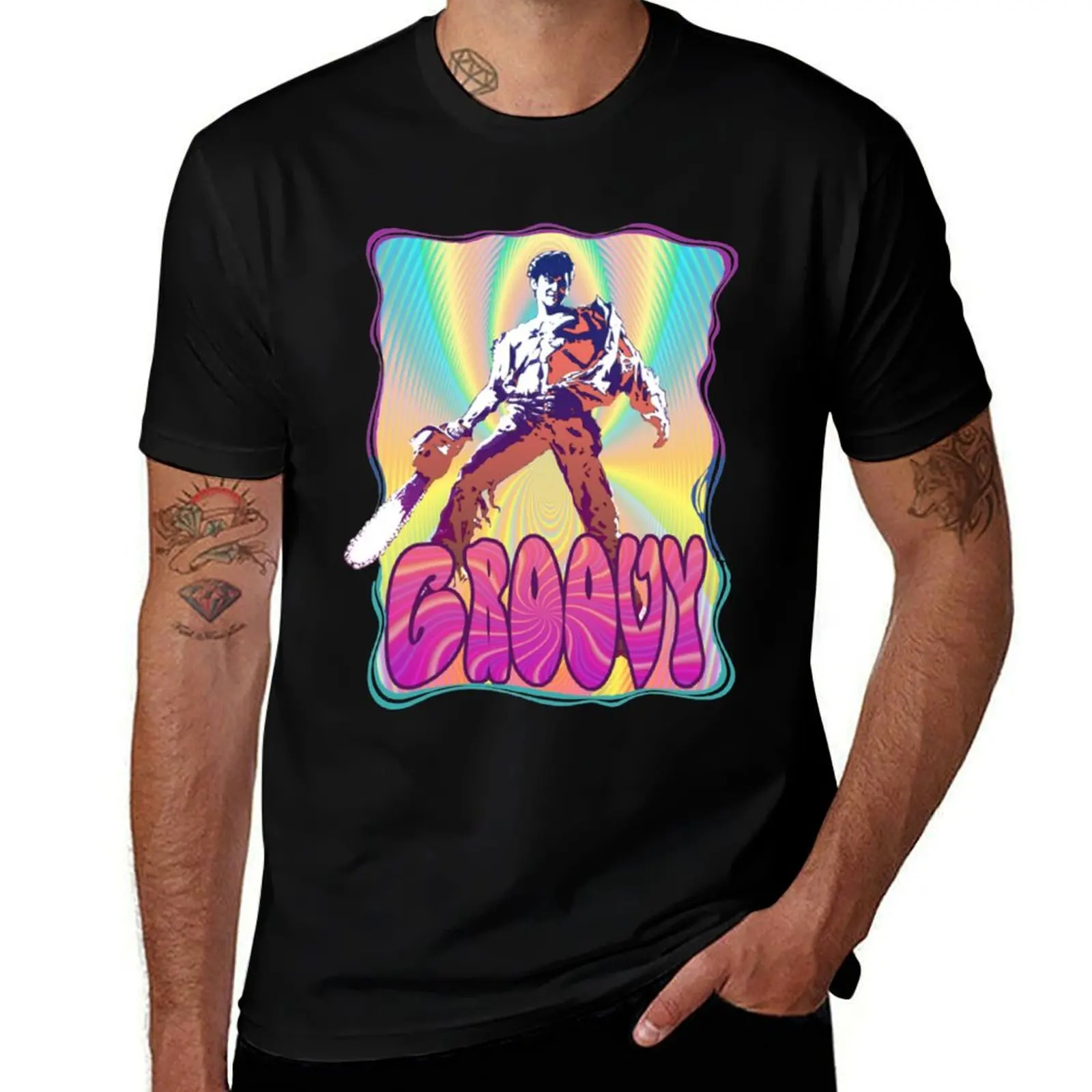 Evil Dead Ash Williams Groovy T-Shirt Big Size Short Sleeve Tee for Men T-Shirt