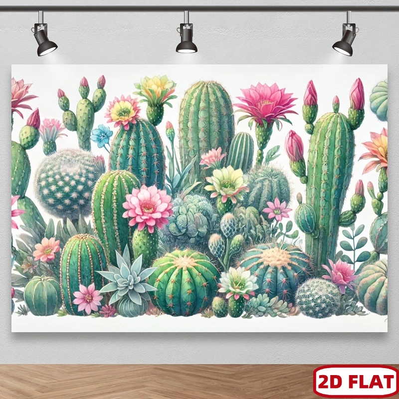 Tapisserie murale Cactus et Plantes Succulentes, Art Mural Bohème, Flore du Désert, Fleurs Colorées, Décoration d'Intérieur 2D, Toile de Fond pour Studio