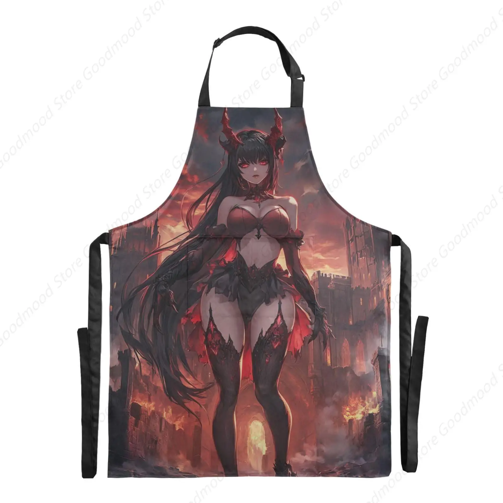 

Anime Style Demonic Dark Castle Serving Apron Water Resistant Adjustable Strap with Pocket Aprons For Serving for Gardening