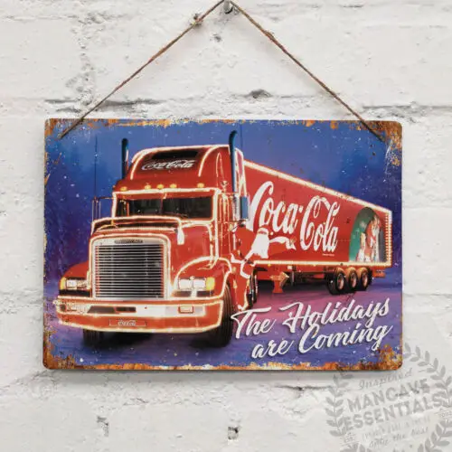 Coke Santa Truck Replica Vintage Metal Wall sign Cola Retro Kitchen Christmas