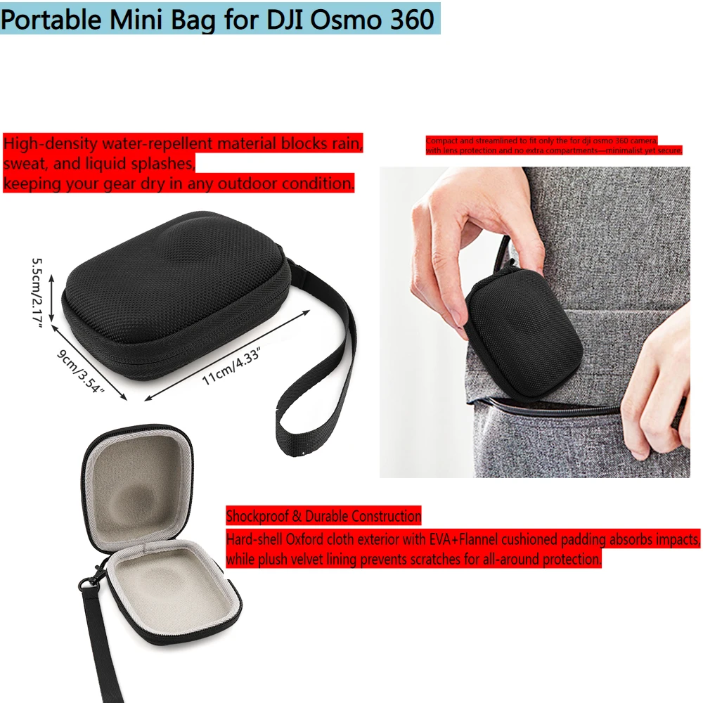 

Mini Carrying Casefor DJI Osmo 360, Travel Storage Bag Waterproof Protective Organizer Case with Handle Cord for Go Ultra Camera