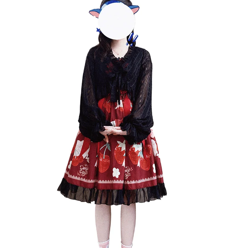 

Lolita Chiffon Lantern Sleeve Short Cute Girl's Inner Bow Versatile Cardigan Sunscreen