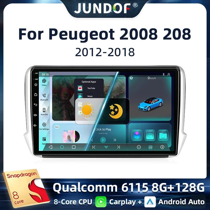 

For Peugeot 2008 208 2012 - 2018 Multimedia Player Navigation GPS Carplay Touch Screen Auto Stereo 2din Android 13