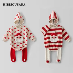 Natale bambino maglione babbo natale manica lunga pagliaccetto cappello cuore rosso bianco a righe bambini bambini felpa pantaloni set di abbigliamento