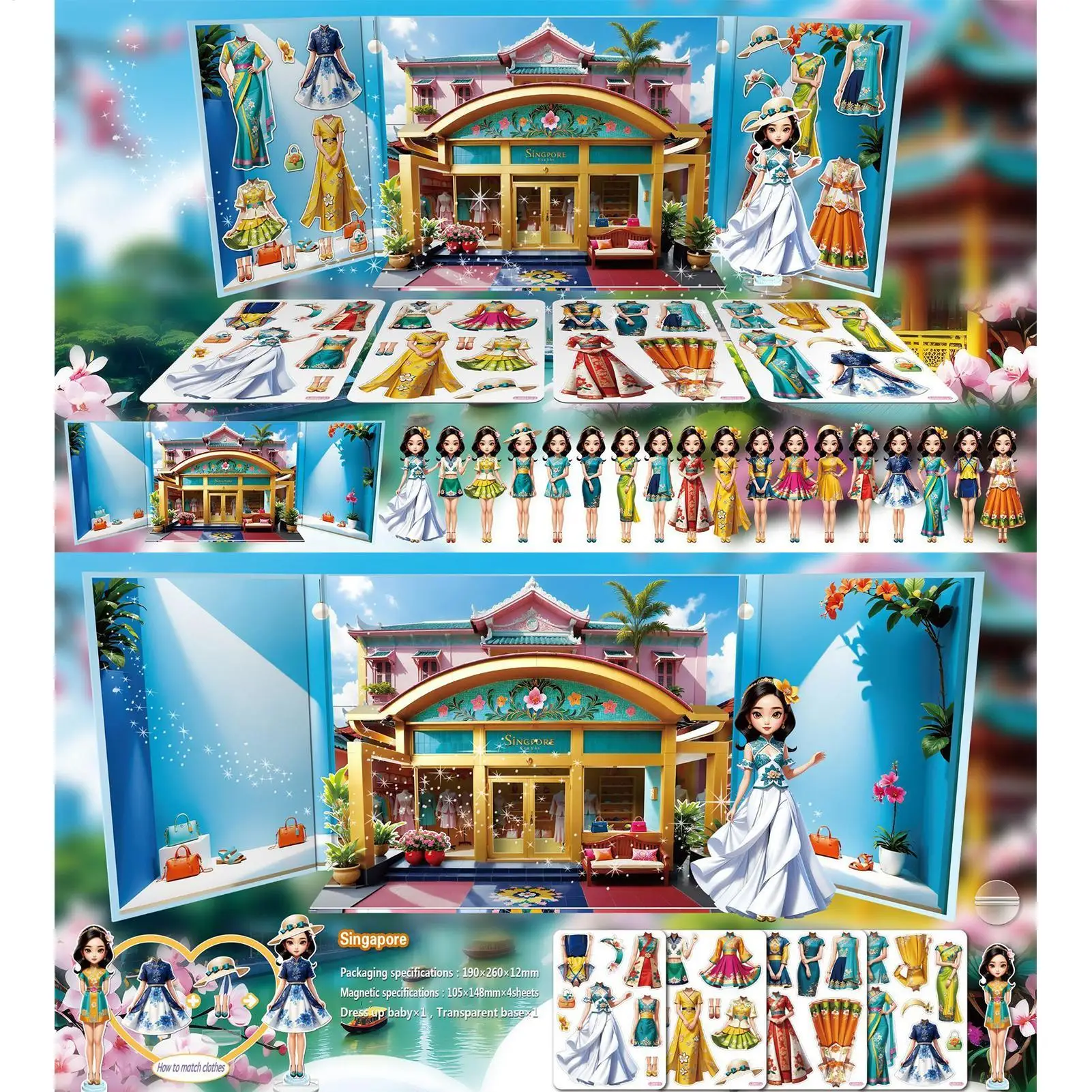 마그네틱 드레스업 공주 자석 종이 인형 스티커 교육용 장난감 어린이 소녀 유아 여행 게임 파티용