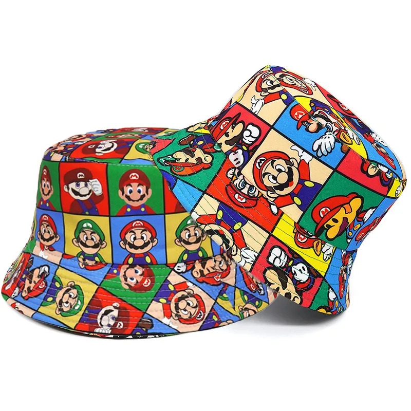 Super Mario Hat Cartoon Bucket Cap 3D Pattern Hats Outdoor Sun Protection Bonnets Trend Fashion Gift for Child School Fine Gifts