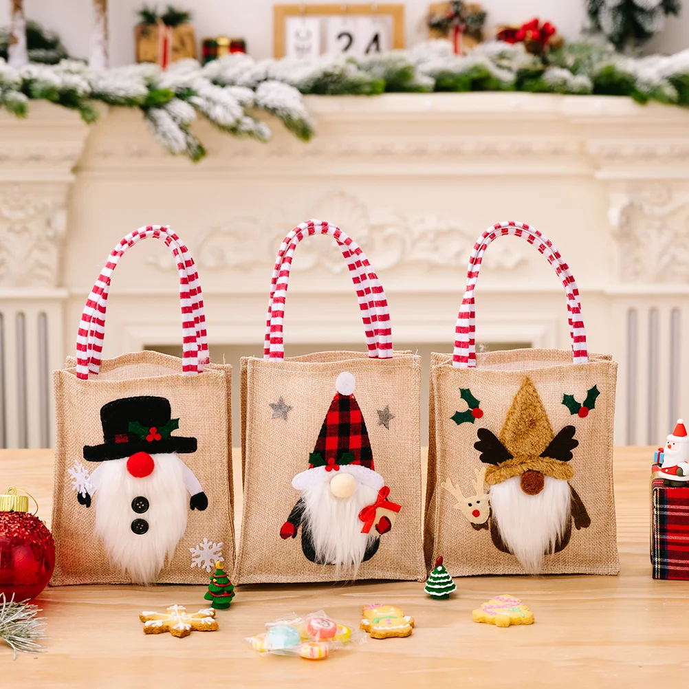 

Printed Applique Tote Bags Reusable Fabric Gift Bags Christmas Party Favors Beautiful Design Exquisite Christmas Fabric Pouches