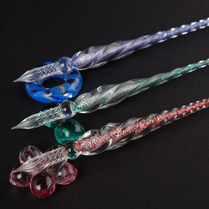 1Pcs Dip Pen Glass Lampwork Pen with 3D Flower inside Crystal Penholder Plunging Calligraphy Pen Filling Ink Fountain Pens