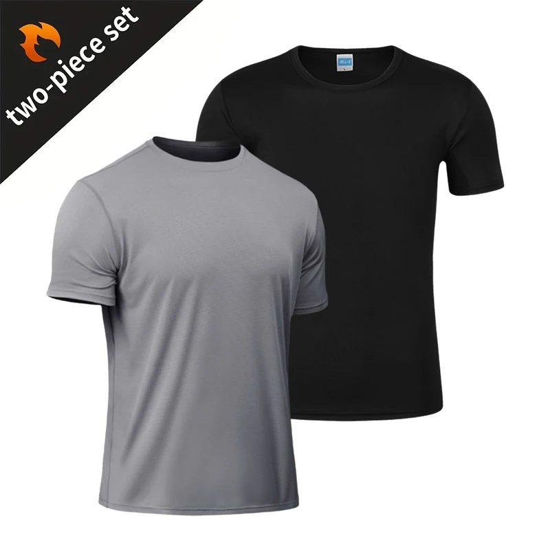 2pcs Quick-drying Compression T-shirt for Men - Lightweight and Breathable Sports Shirt for Outdoor Gym, Running, and Fitness