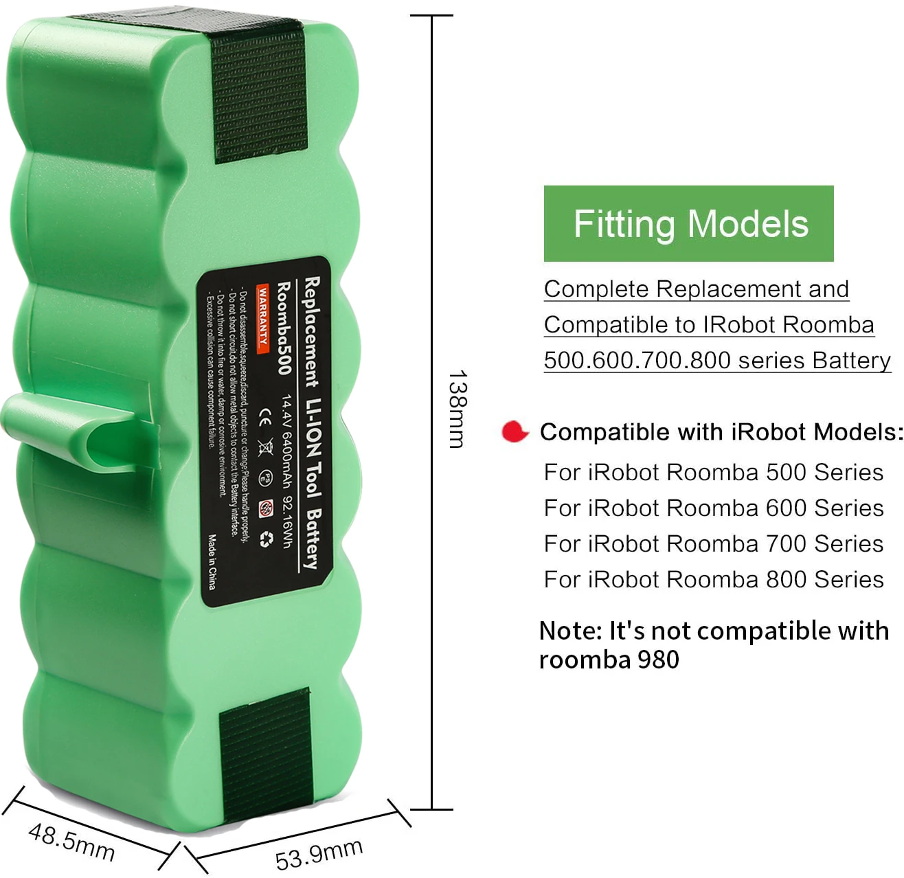 1~2X 14.4V 6.4Ah Li-ion Battery Replace for iRobot Roomba 500 600 700 800 Series