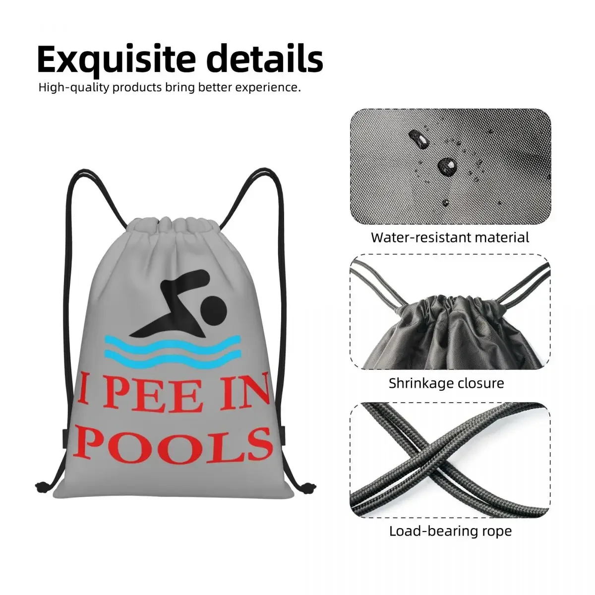 Sac à dos de rangement léger personnalisé pour hommes et femmes, natation d'été, je pipi dans les piscines, proximité Wstring, sport, salle de sport