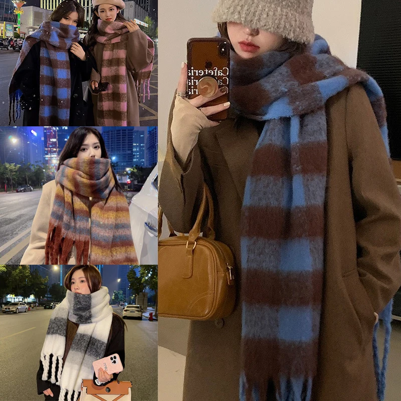 

Черно-белый клетчатый кашемировый шарф, вязаный искусственный длинный термозимний шарф для езды на велосипеде, мужской и женский ветрозащитный раствор