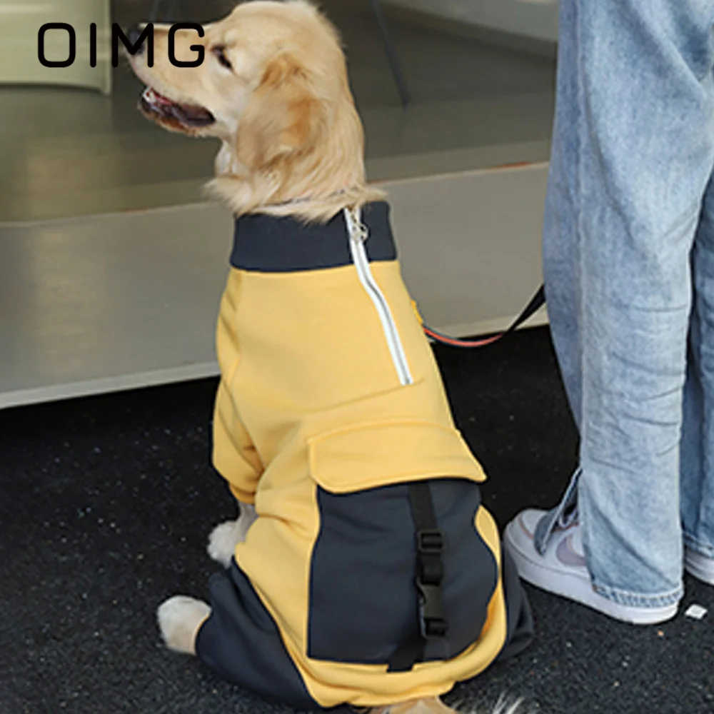 

OIMG Autumn Winter Medium Large Dogs Jumpsuits Warm Big Dog Long Sleeve Coat Golden Retriever Samoyed Color Contrast Hoodies