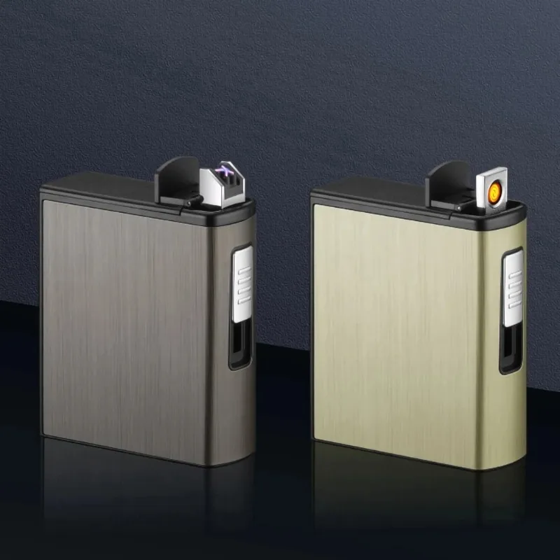 20Pcs Large Capacity Automatic Cigarette Case Lighter USB Rechargeable Windproof Double Arc Lighter Men\'s Smoking Accessories