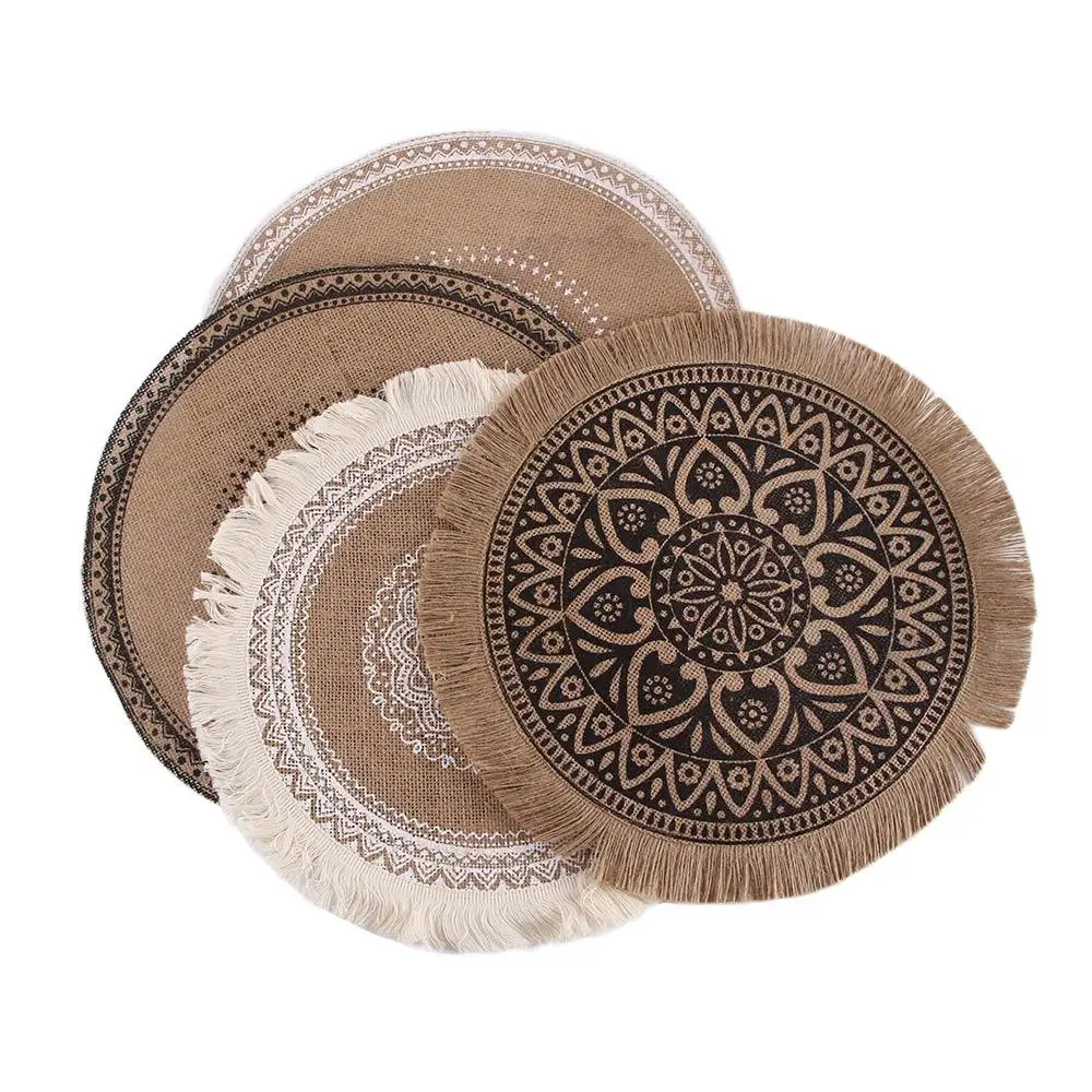 Anti-scald Non-slip Round Embroidery Plate Heat Insulation Craft Coffee Cup Mats Kitchen Supplies Coaster Table Placemat