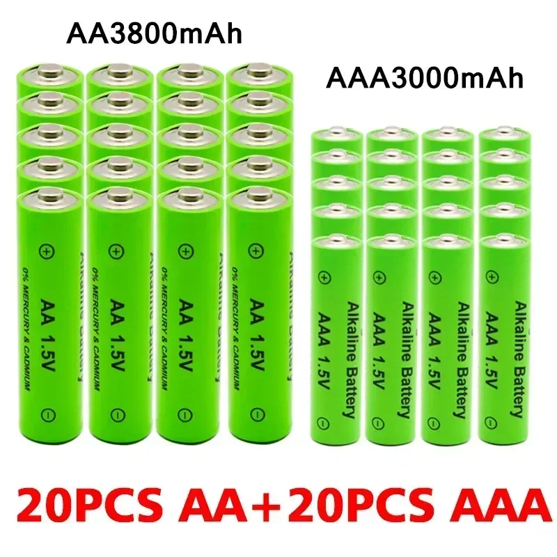 Bateria Alcalina Recarregável, AA + AAA, 1.5V 3800mAh, 3000mAh, Lanterna, Brinquedos, Relógio, Leitor de MP3, Substituir, Bateria Ni-Mh